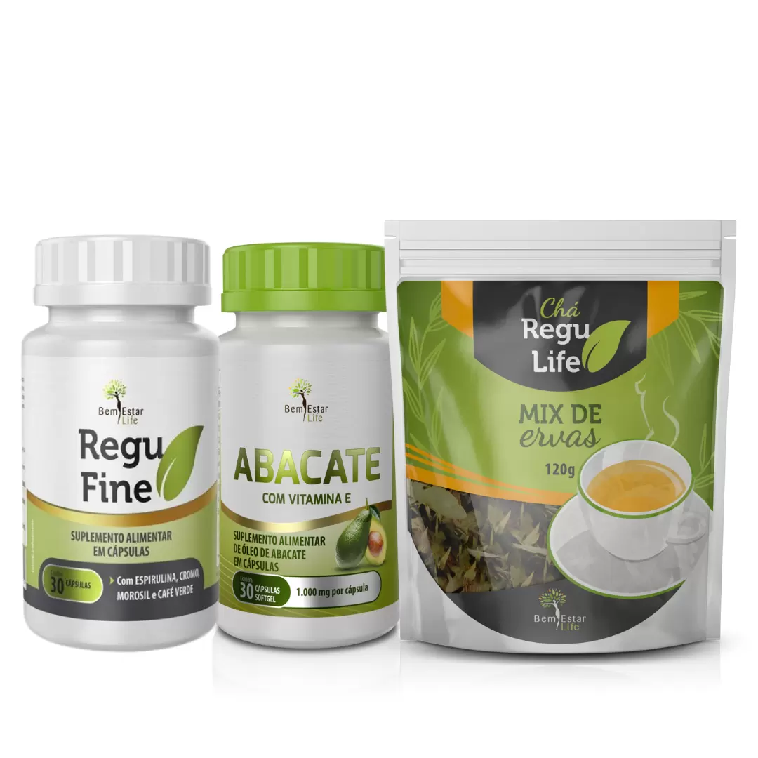 REGU FINE MOROSIL E CAFÉ VERDE  + CHÁ REGU LIFE 120G + ABACATE 30 CAPS