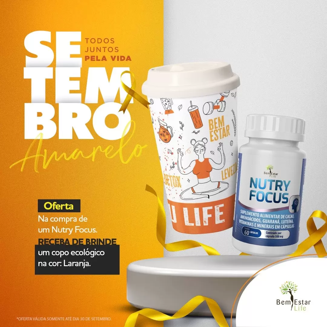 NA COMPRA DE NUTRY FOCUS 60 CAPS, MEMORIA - BRINDE COPO ECOLOGICO COR LARANJA 550ML