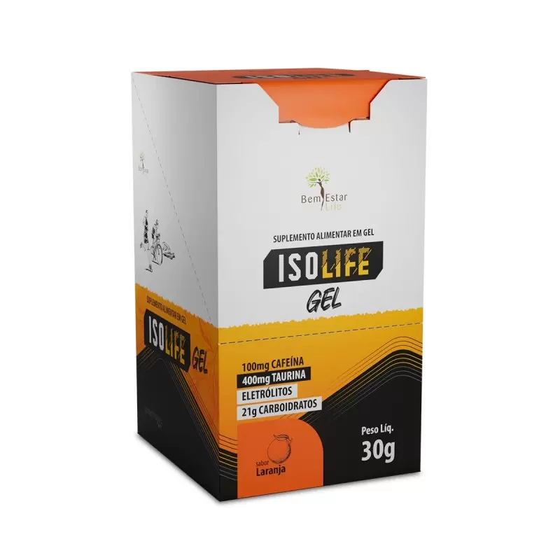 ISOLIFE GEL COM CAFEINA E TAURINA SABOR LARANJA - 10 SACHE 